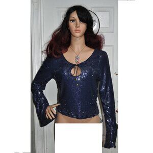 Women's Bell Long Sleeve Sequin Holiday Top - Wild Fable Navy Blue Size Large